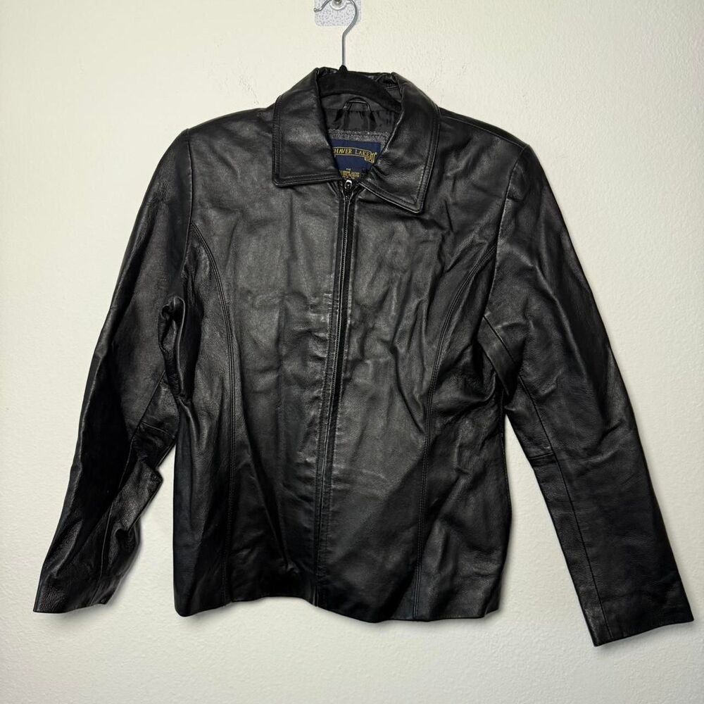 Vintage black shaver lake zip up leather jacket